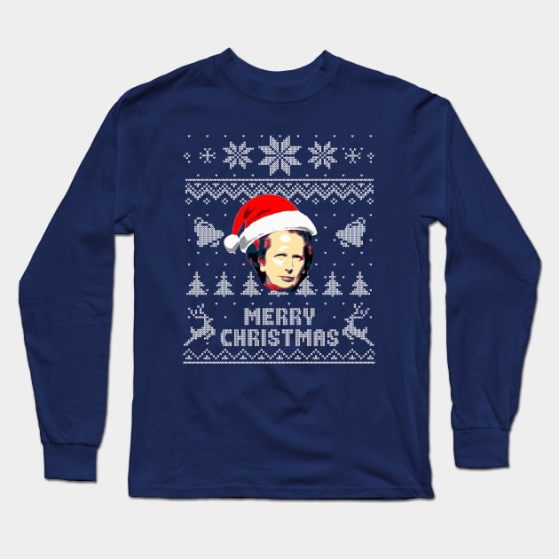 Margaret Thatcher Merry Christmas Long Sleeve T-Shirt by Nerd_art